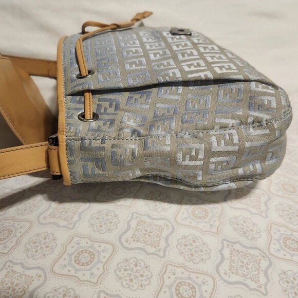 FENDI Zucchino Pattern Drawstring Handbag Purse Gray Canvas Leather - Picture 8 of 13